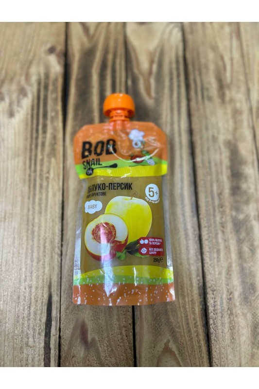 Пюре фруктове з ЯБЛУКА - ПЕРСИК без цукру Snail Bob, 250 г