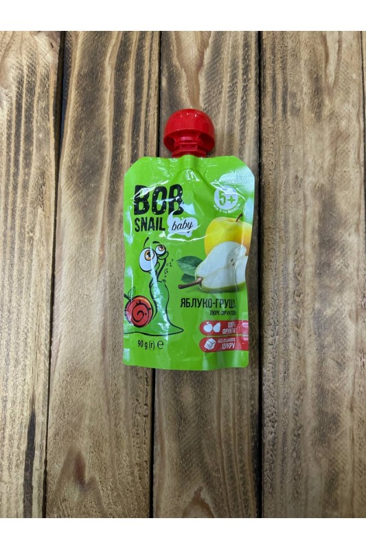 Пюре фруктове з ЯБЛУКА -ГРУШІ без цукру Snail Bob, 90 г
